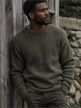 ONLY & SONS Olive Green Ribbed Crewneck Sweater